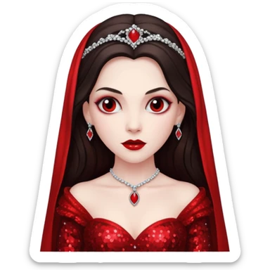 Bride of Dracula with long dark brown hair, red sequin outfit sticker