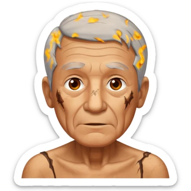 AN OLD MAN FULL OF BURNED MARKS BECAUSE OF COOKING OIL BUT ITS ON HIS BODY NOT FACE sticker