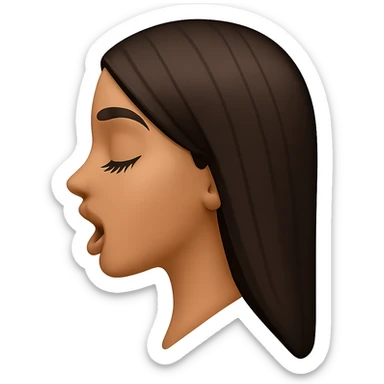 Create a side view (profile) of this woman's head in the normal iPhone emoji style, with closed eyes, long eyelashes, an open mouth, smooth shading, no outlines, and long dark hair. This is variant 4. The style should mimic the iPhone emoji style with smooth shading and no outlines. sticker