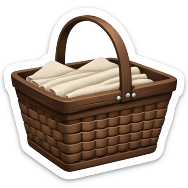 A dark wooden raffia Brown basket with fresh washed linen sticker
