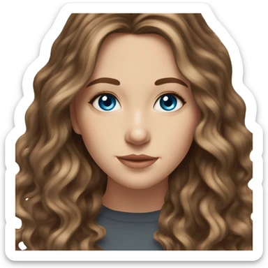 White girl blue eyes with long wavy brown hair with brown highlights balayage  sticker