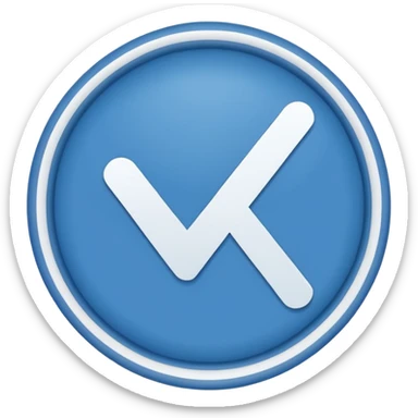 A white right tick symbol on blue circle sticker