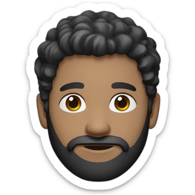 Man, white skin, brown iris, short black hair, ((very long curly beard)), oblique view. Purple shirt sticker