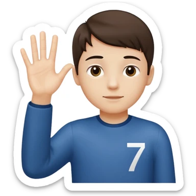 Boy his hand up on the right hand there is number 6 and the left hand number 7 sticker