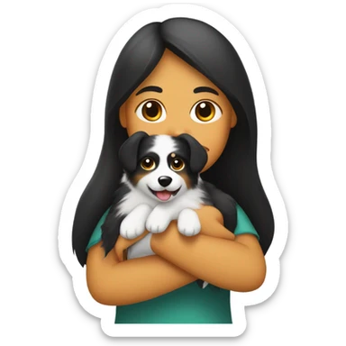 Spitz dog in the arms of a girl with dark shoulder-length hair sticker
