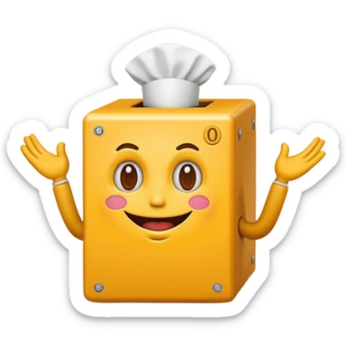 Create an emoji (one of the classic yellow faces) but make it have hands and make it whind up an imaginary jack in the box (no props or anything just the hands and face) but also have the mouth like an o sticker