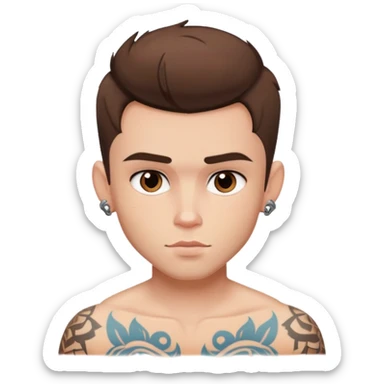 pretty handsome bratz man, short brown hair, brown eyes, pale skin, defined jawline, has tattoos sticker