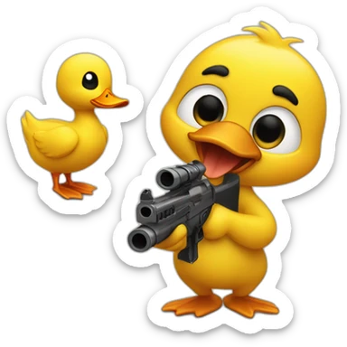 A little duck with a gun and he's aiming at a dog sticker
