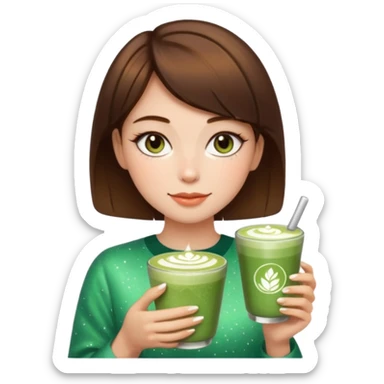 pink soft girl aesthetic short brown hair girl makeup, skincaRE, SPARKLES, AND MATCHA LATTE sticker