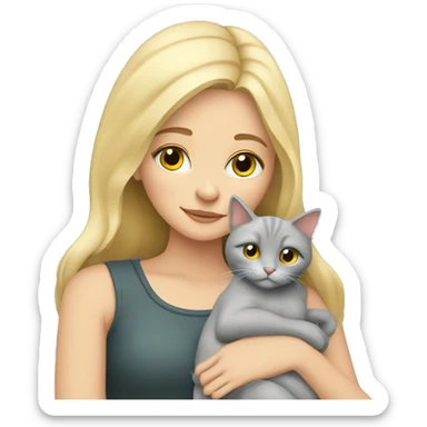 blonde girl cuddling grey cat sticker
