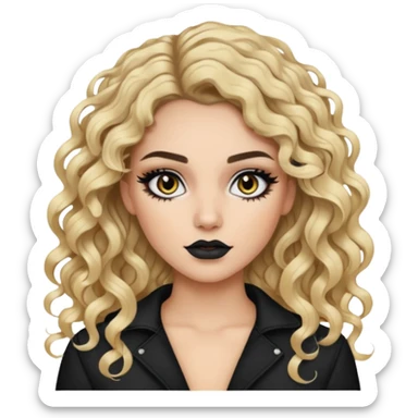 Fair split dye brunette/blonde, baddie, pretty makeup, black eyeliner, long and curly hair sticker