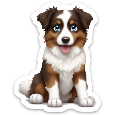brown, white and fire with blue eyes mini australian shepherd sitting sticker