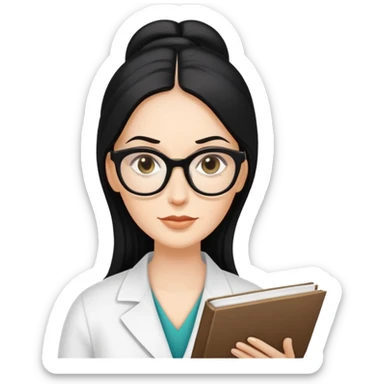Mujer blanca, cabello negro largo, con lentes negros de lectura , ojos pequeños , nutrióloga  sticker