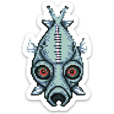 dead fish head logo with X eyes and a bone, fish head separated from body sticker