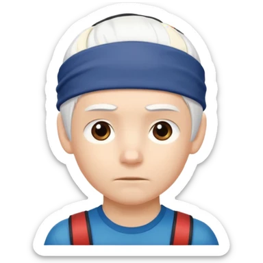 young climber boy with white hair and headband sticker