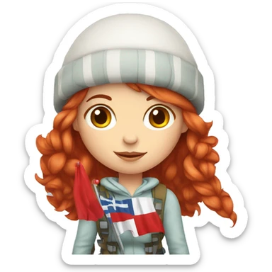 female winter mountaineer red hair holding red easter egg and greek flag  sticker