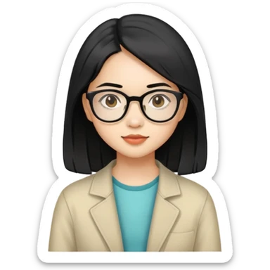 young Vietnamese girl with shoulder-length black hair and glasses sticker