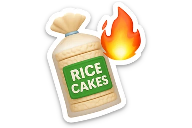 emoji stile iphone di un pacco di gallette di riso con fiamma 3d sopra sticker