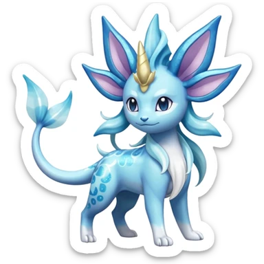 Celestial Magical sparkly shiny glittery Suicune-Vaporeon-Primarina-Amaura-Pokémon-Fakémon-fusion, full body sticker