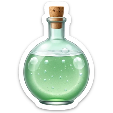 Apvalus buteliukas iš storo, skaidraus stiklo, mažas kamštelis. Skystis #00d9ff sumaišytas su vos matomu žalsvu #00ff99 atspalviu. Skystyje daugiau švytinčių burbuliukų, keli sidabriniai šerpetėliai, ledukai.

 sticker