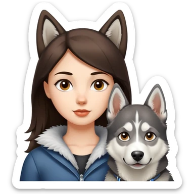 A brunette girl accompanied by her white and gray husky and her German shepherd  sticker