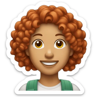 A mulatto woman with red curly hair of Asian appearance shows a big thumbs up sticker