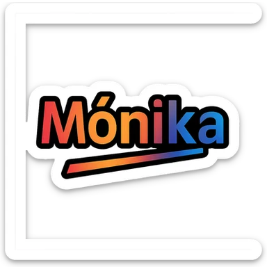 Mónika name in modern colorful gradient font with dark outline, dynamic slanted or partial underline, transparent background, in the style of reference patterns sticker