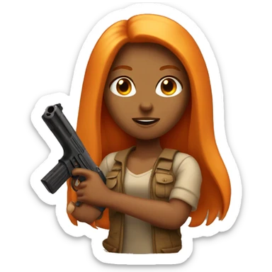 Tan girl with long orange hair holding a gun sticker