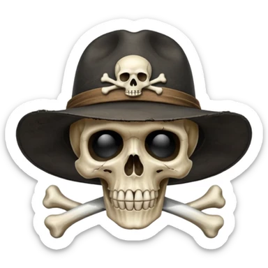 A skull and crossbones wearing a black wide brimmed traveler's hat. sticker