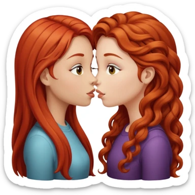 two girls kissing, one with long straight red hair, the other with long curly light brown hair sticker