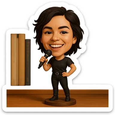 illustration of a pop singer with a microphone in bobblehead style sticker