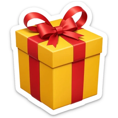 single yellow gift box with red ribbon bow, isolated on white background, high detail, soft natural lighting, no text, no watermark --ar 1:1 --v 6 sticker