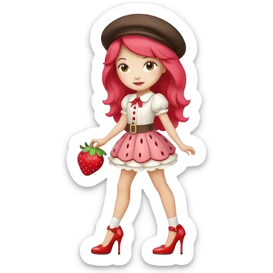 pretty and cute realistic modern day strawberry shortcake full body with high heels emoji sticker
