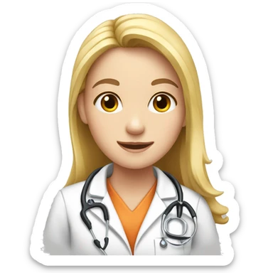 a blonde girl veterinarian with a cow sticker