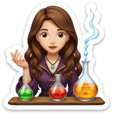 alchemist woman long wavy brown hair tattoos tasting potion drop sticker