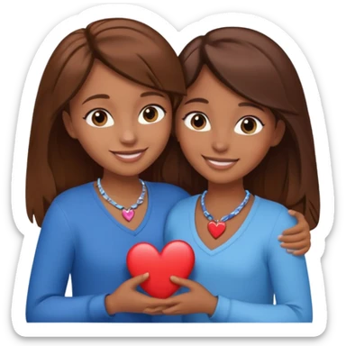 2 bff brown hair and brown hair and blue eye and brown eye and girl heart 2 girl sticker