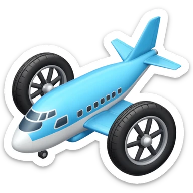 The aircraft's landing gear is one inflated, plump wheel with a strut, black in color, cartoon-style, isometric sticker