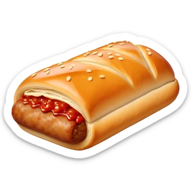 a sausage roll with a line small amount of tomatoe sauce on top sticker