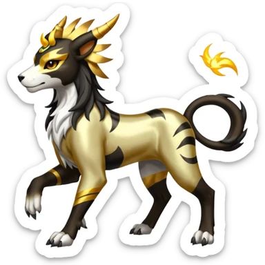 Solarpunk solar aesthetic shiny glowing divine lighting glimmering shimmering Houndoom-Solgaleo-Tigress-Luxray-Trico-fusion (full body) sticker