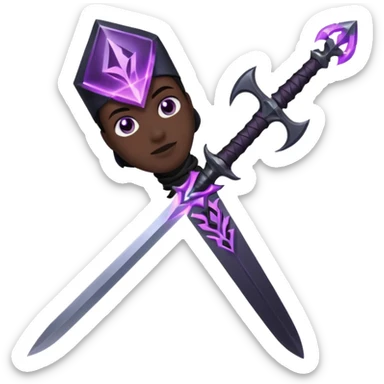 A Discord emoji of a sharpened obsidian blade with a glowing purple rune on the hilt. High-end fantasy style, sleek, metallic black, white background. sticker