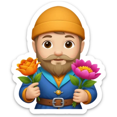 un nain qui offre des fleurs sticker