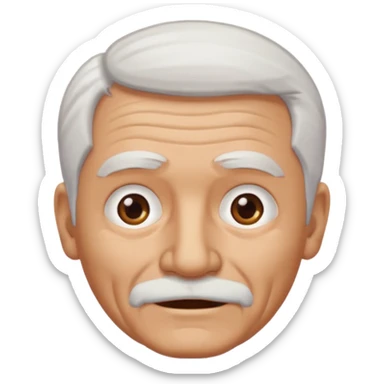 Illustrated emoji of an old man, white hair, no facial hair, dark eyes, tanned skin  sticker
