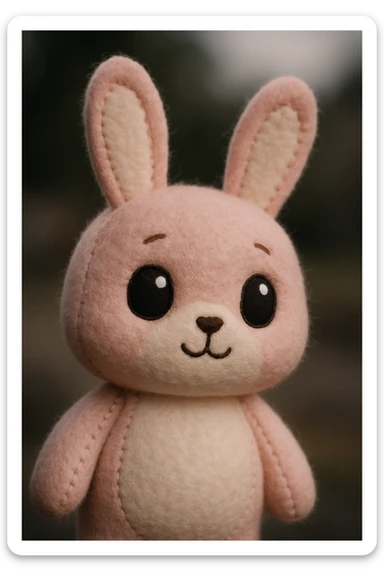 a cute bunny plush portrait, big eyes, soft fur, light pink and white sticker