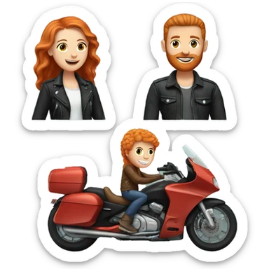 Ginger girl with her boyfriend riding on a motorcycle  sticker