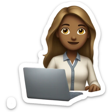 Medium straight hair computer science girl intern with a computer  light brown skin sticker