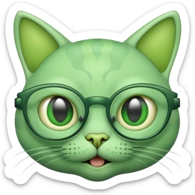 green alien cat with no fur, and spectacles sticker