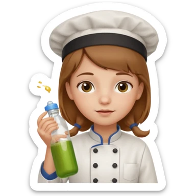 girl kid italian chef, uniform, holding feeding bottle sticker