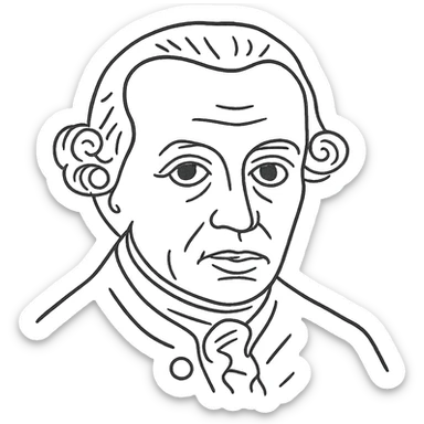 a hand drawn black outline portrait of Immanuel Kant with similar size eyes based a famous painting of him sticker