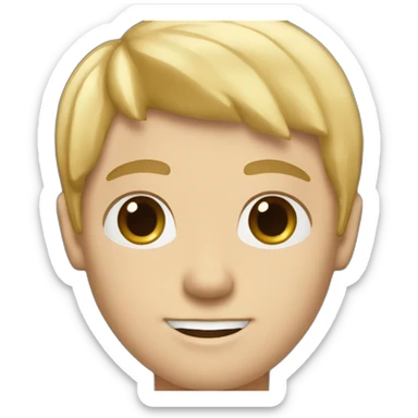 white man with clear skin with fringe up blonde hair style brown eyes and black t shirt sticker