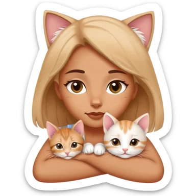 l. A tiny kitten lies on a girl's head, purring softly, making a sweet sight. sticker